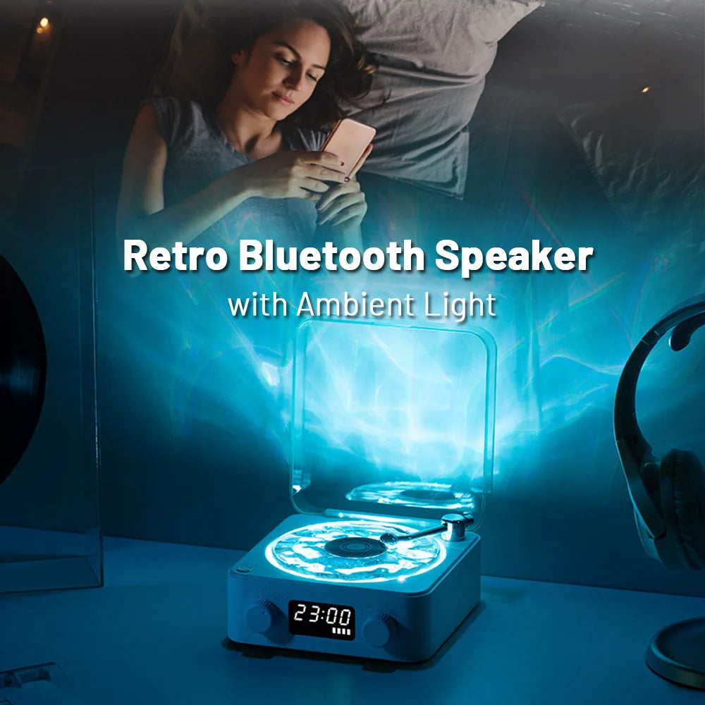 Retro Record Player Night Light with Bluetooth Speaker & White Noise – RGB Mood Lamp Sleep Aid