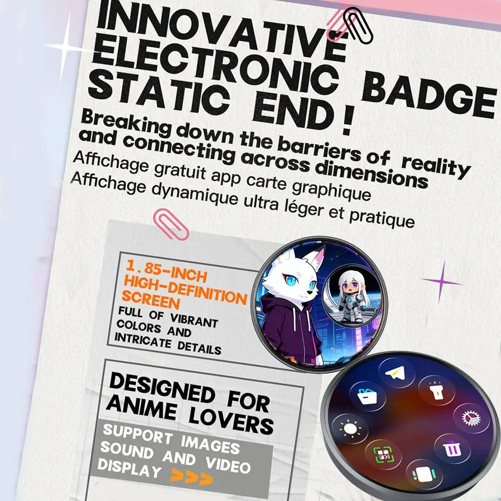 Dynamic Digital Display Badge – Anime LED Pin with Custom GIF Screen