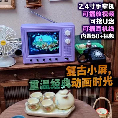 Mini Retro TV 2.4" Playable Dollhouse Television with USB & Videos