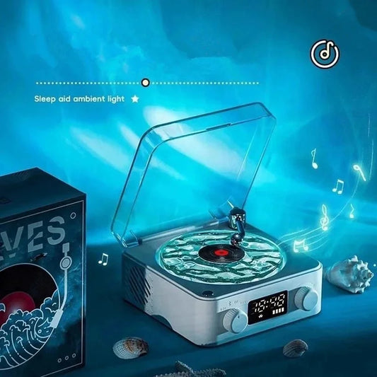Retro Record Player Night Light with Bluetooth Speaker & White Noise – RGB Mood Lamp Sleep Aid